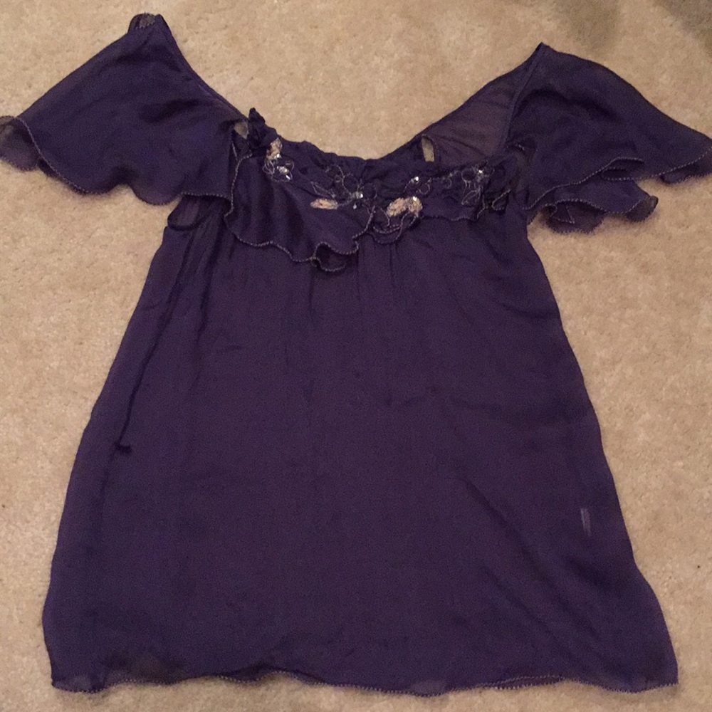 Rebecca Taylor filmy plum embellished tank/sequins